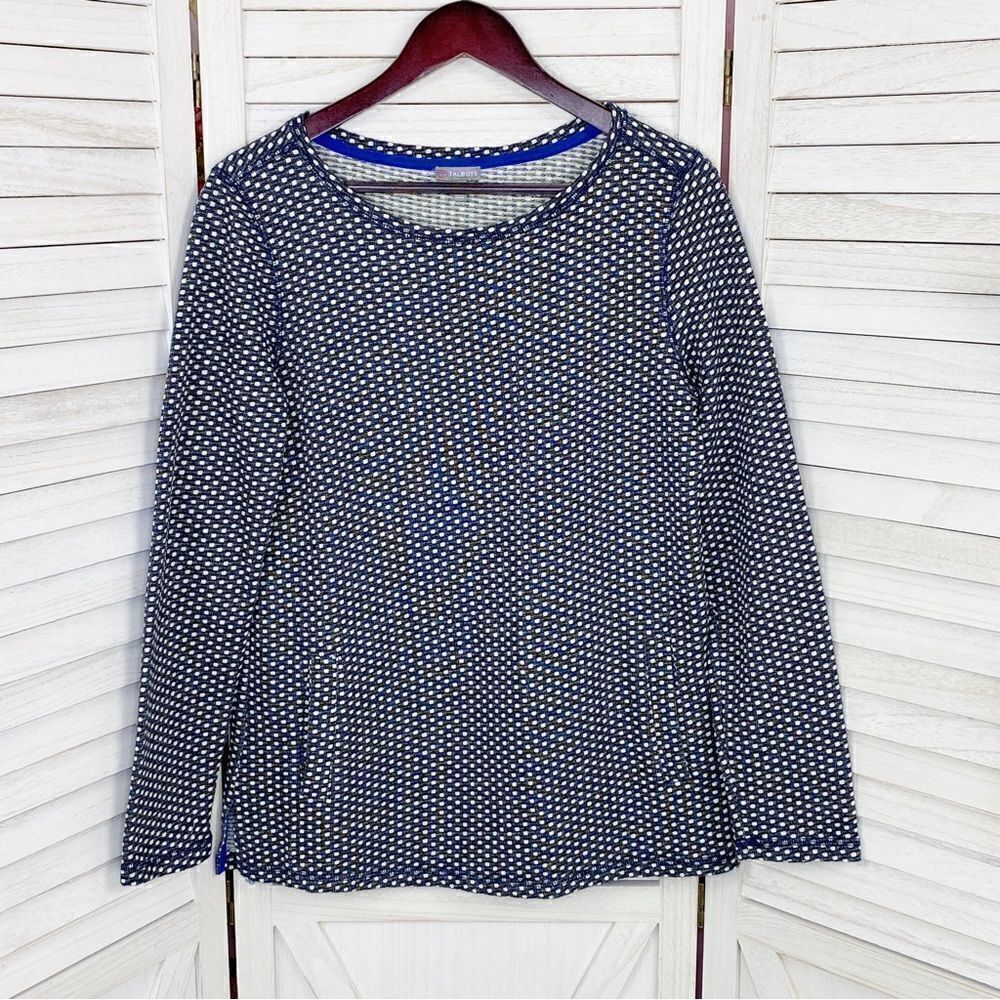 Talbots Polkadot Knit Kangaroo Pocket Pullover Top Blue White Small‎ - Picture 8 of 13